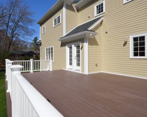 white and brown composite deck